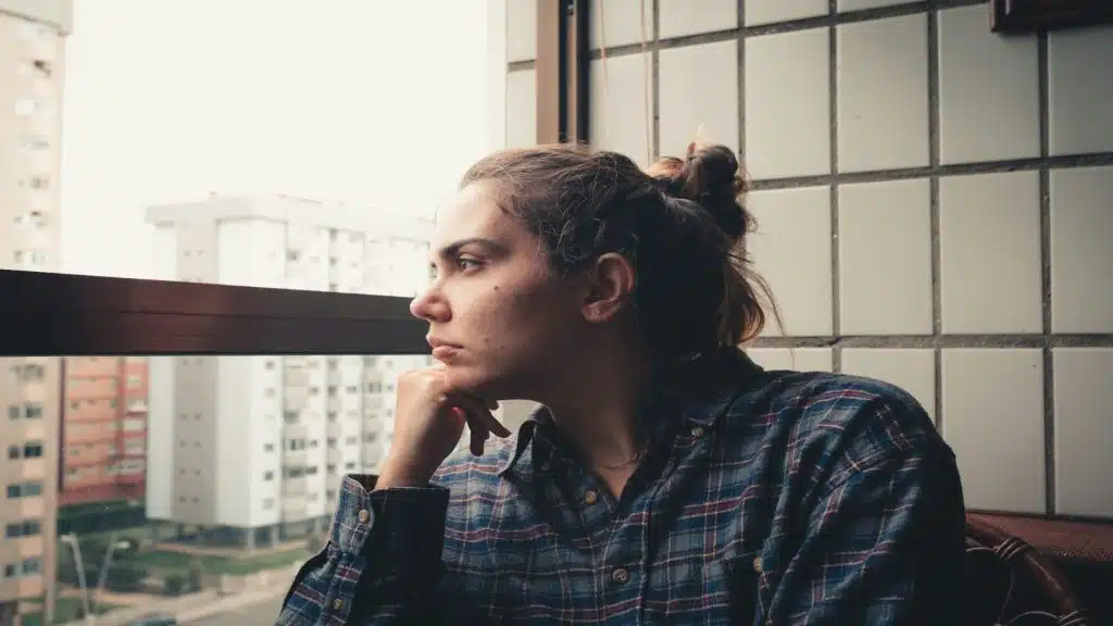 person looking distant indoors