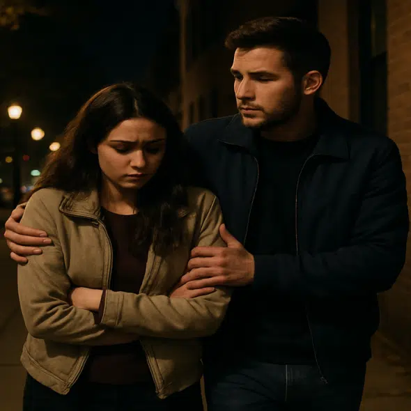 A man being protective of his girlfriend