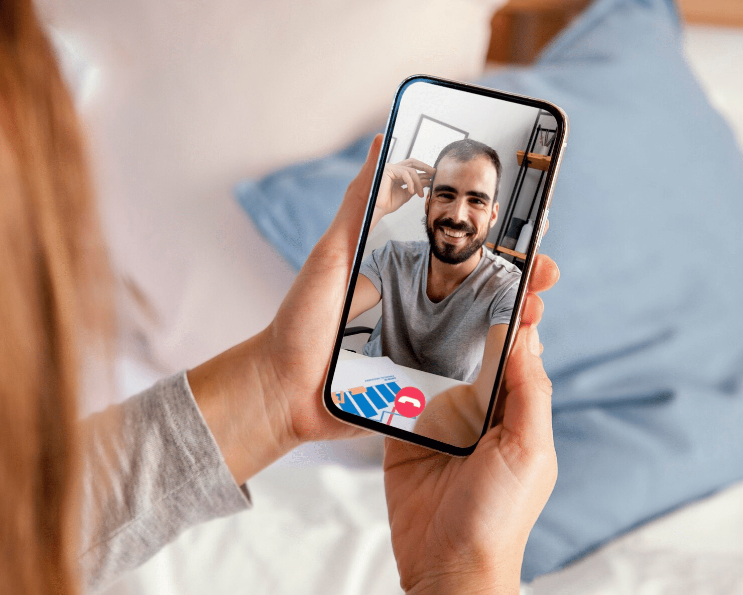 A man and a woman are videocalling