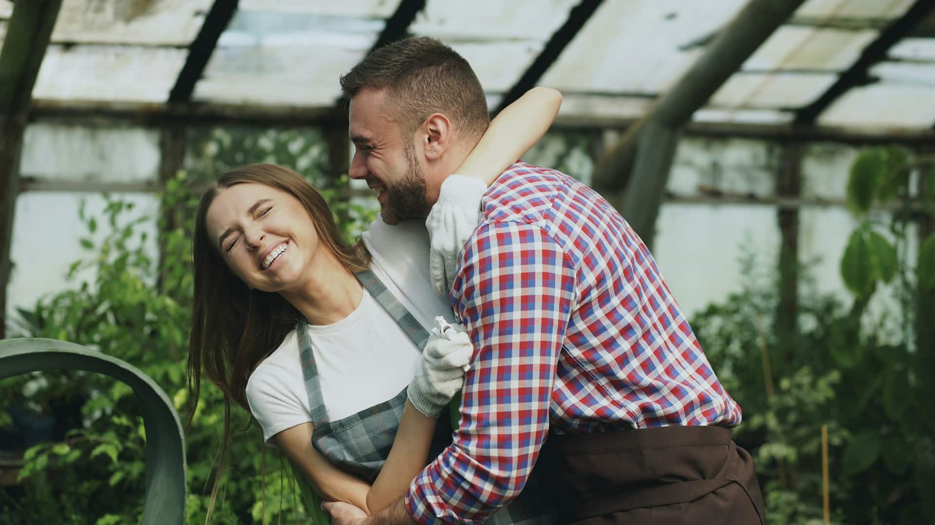 A couple laughing together