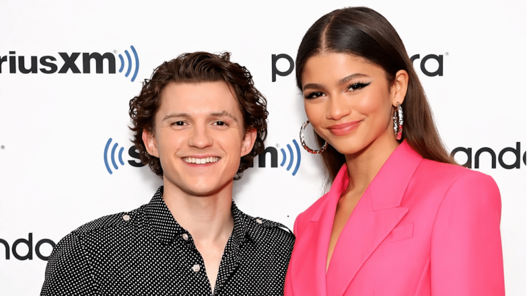 A picture of Zendaya and Tom Holland smiling.