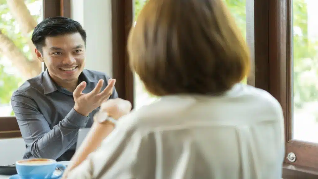 man engaged in meaningful conversation
