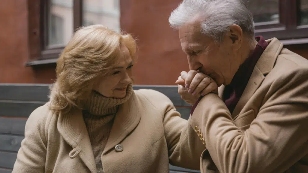 A husband kissing his wife’s hand