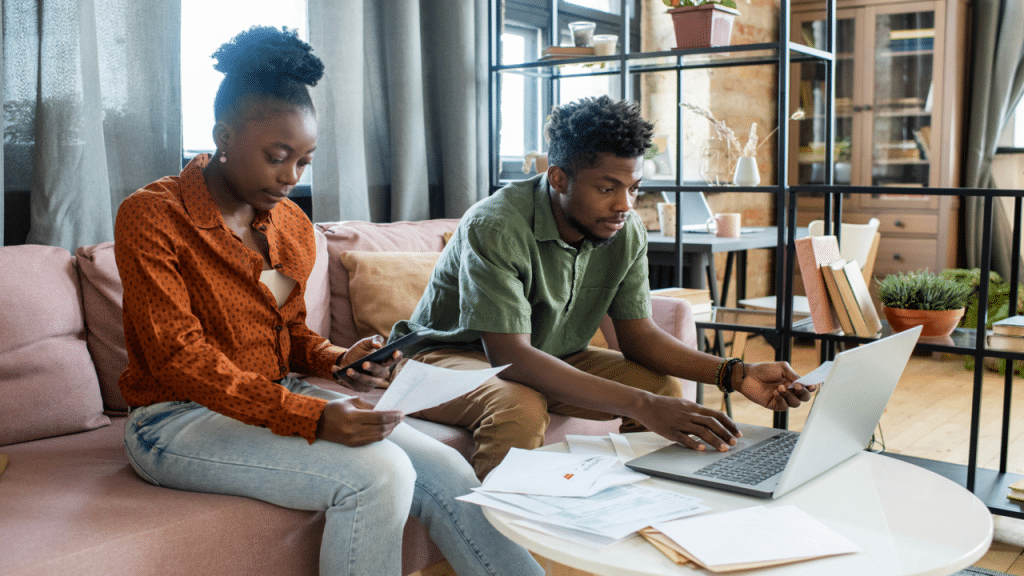 A couple working on their bills together