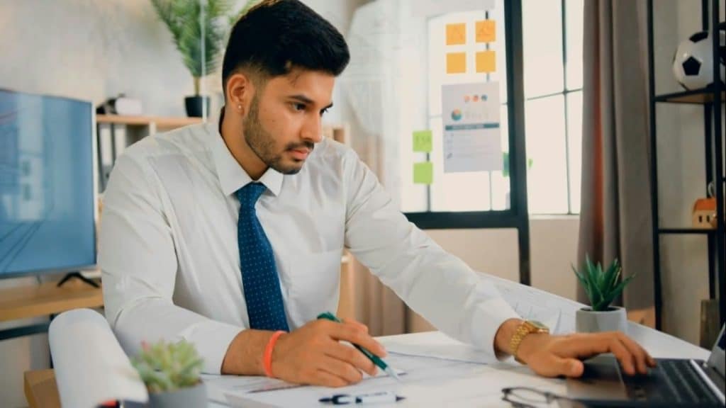 man focused on work or responsibilities