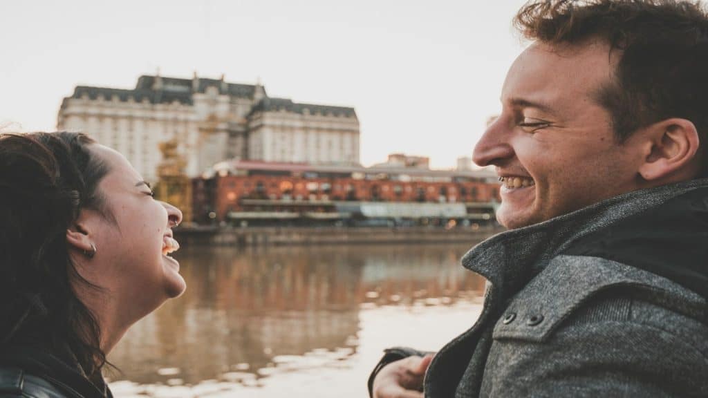 couple sharing a brief smile