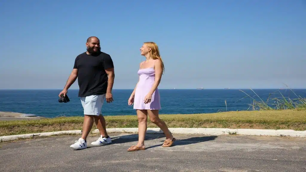 couple walking with slight distance