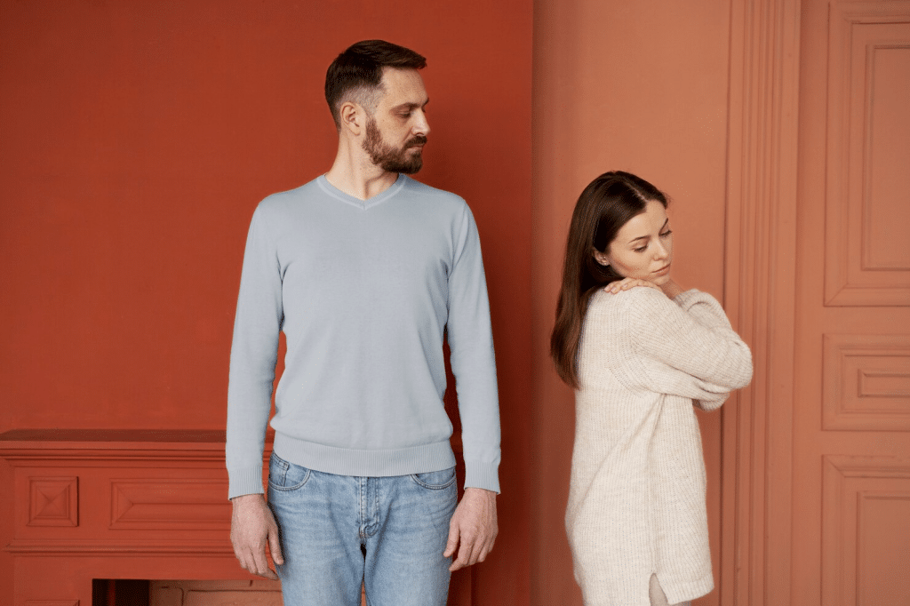 A man looking at the woman