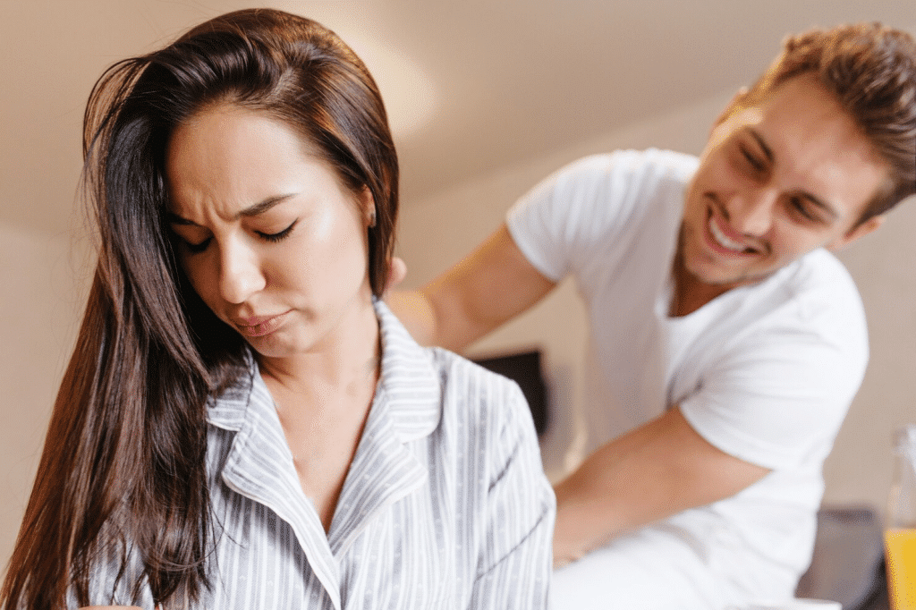 Woman turning her back from a man