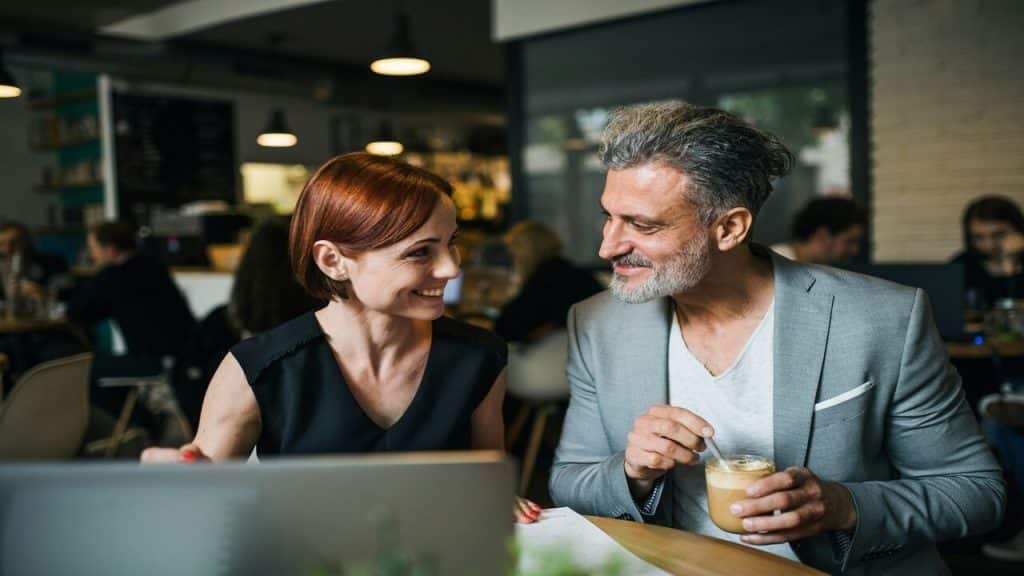 A mature couple on a restaurant date