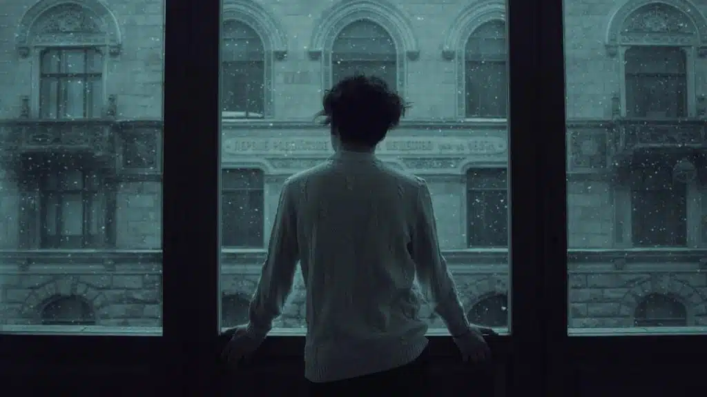 A man gazing out of a window.