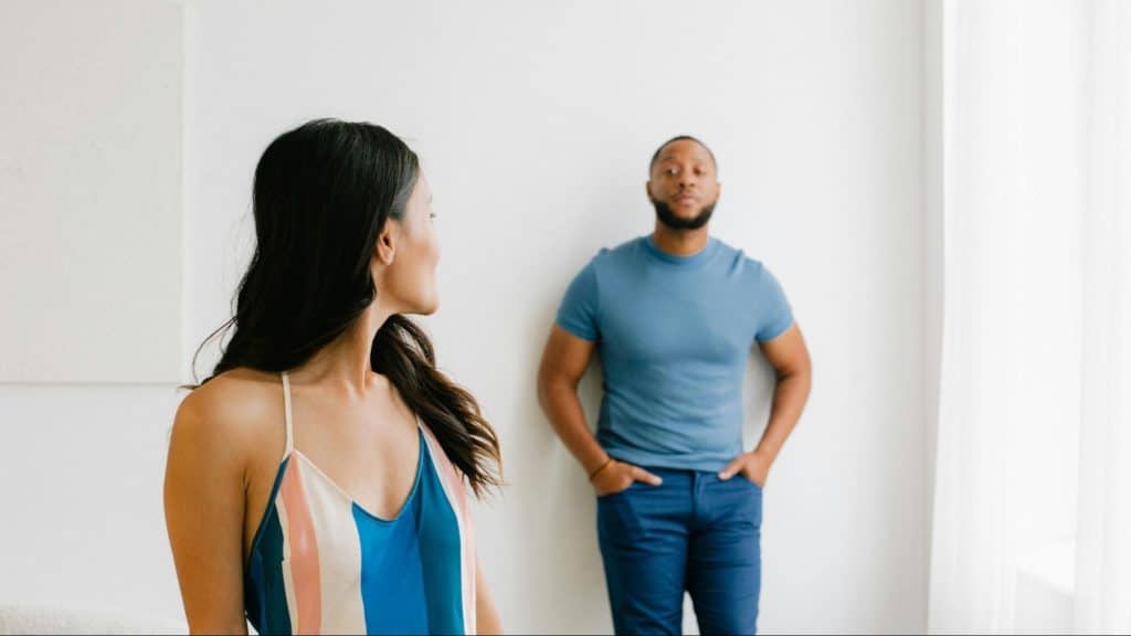 Woman looking at the man
