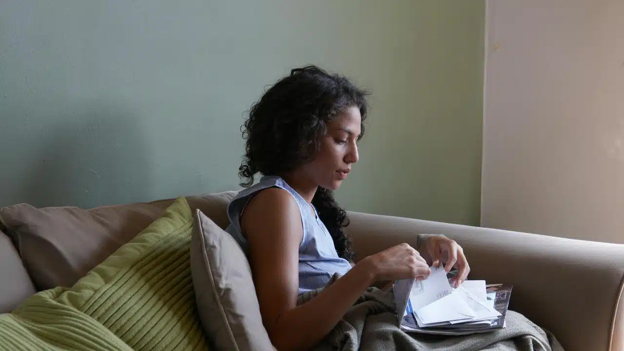 A woman sitting on a couch