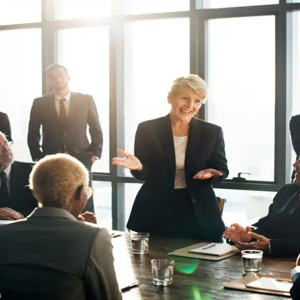 A woman leading a business meeting