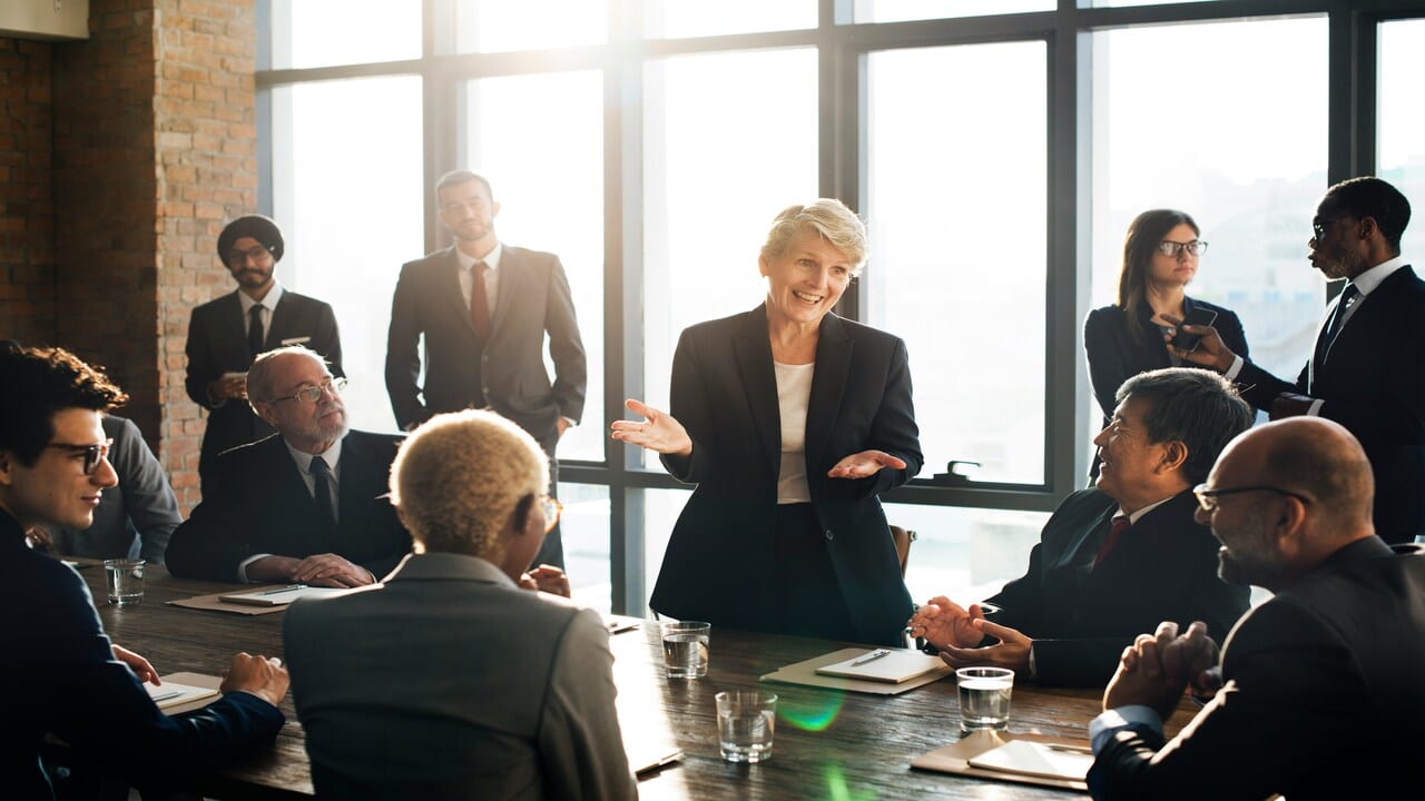 A woman leading a business meeting