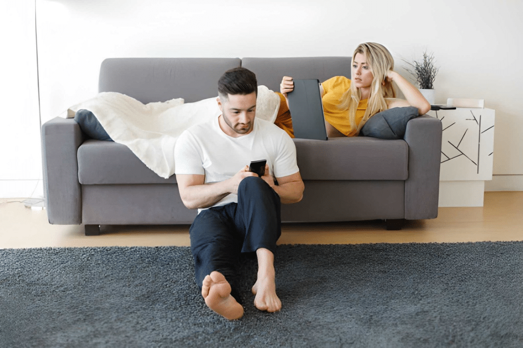 Upset woman feeling ignored by her partner