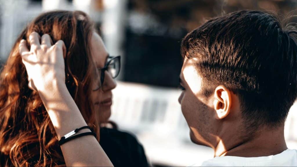 A man and woman talking