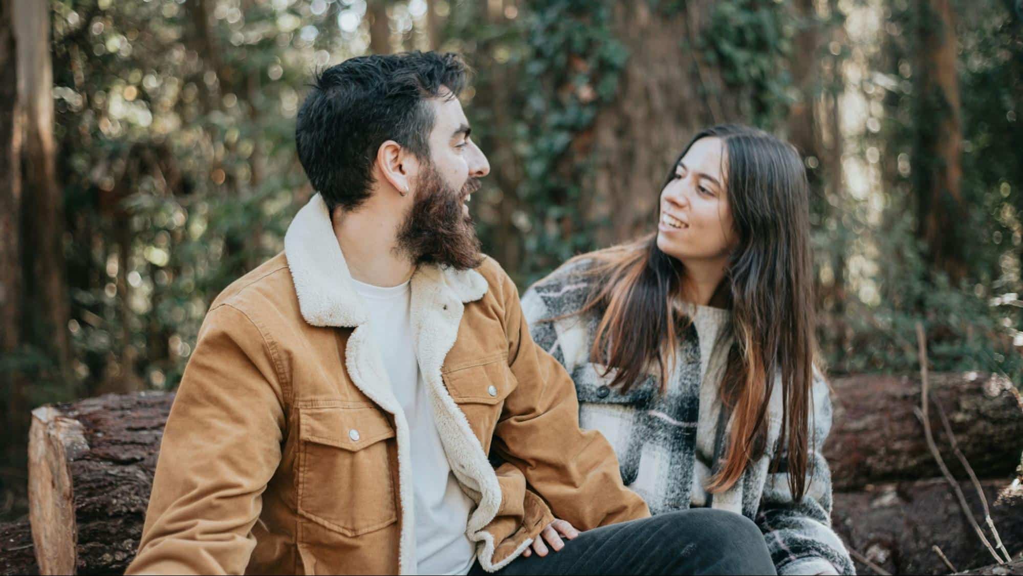 A man and woman looking at each other