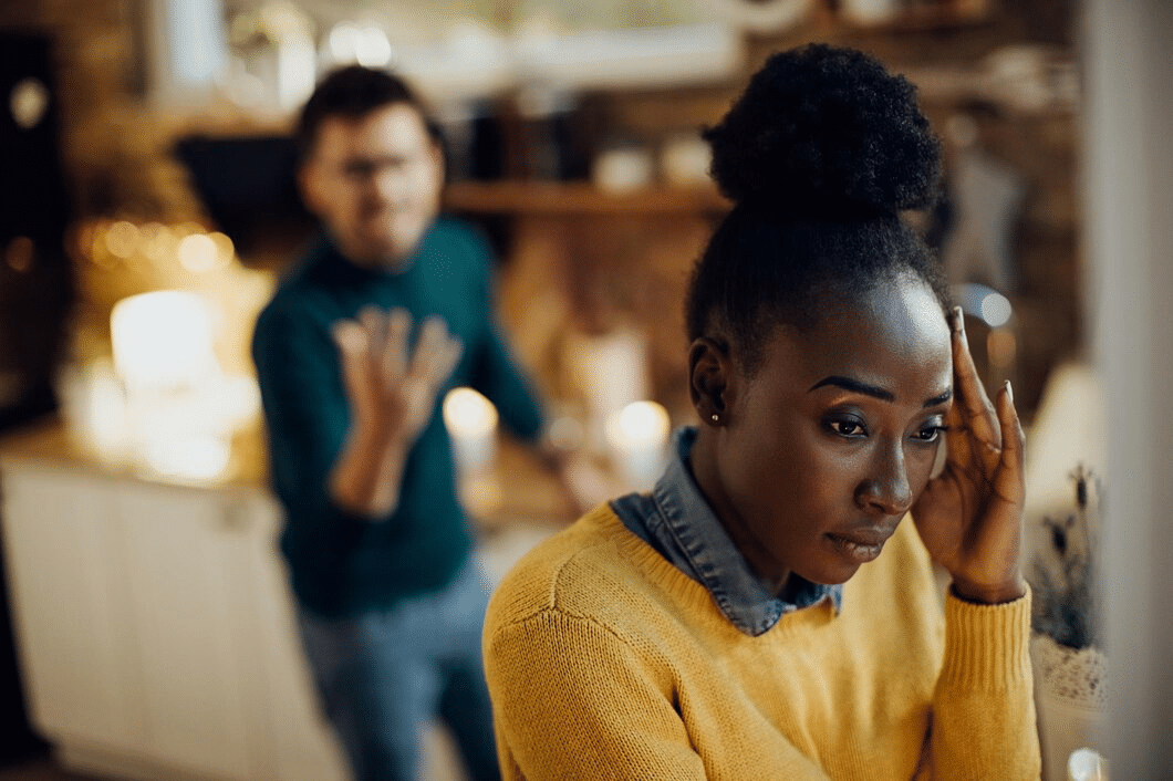 Distraught couple having relationship difficulties