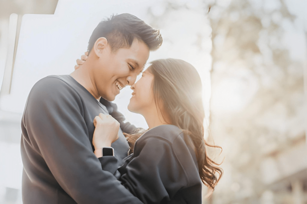 Happy couple in love embracing