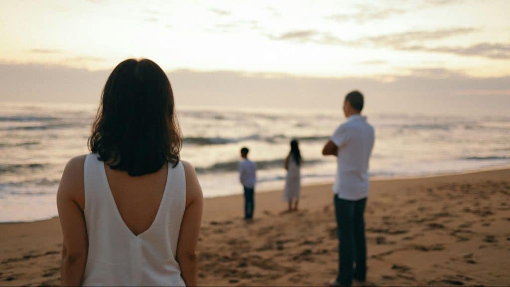 Woman looking at her broken family