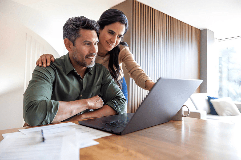 Loving couple organizing their home finances
