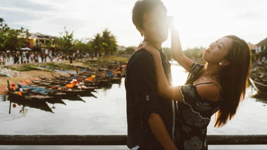 Woman teasing a man