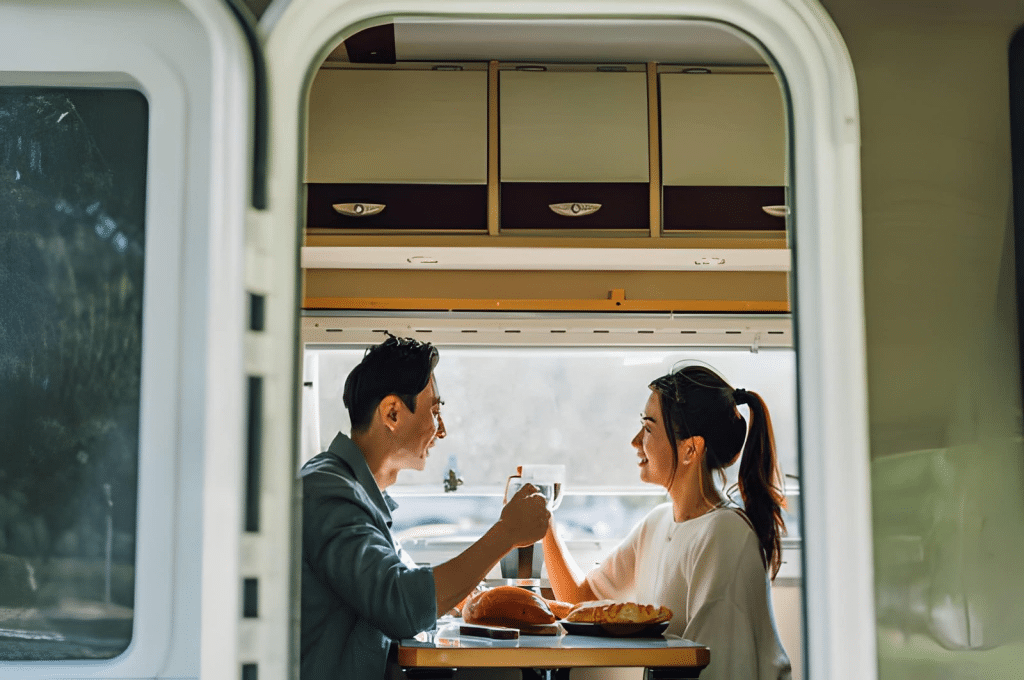 Lovely couple enjoying breakfast together