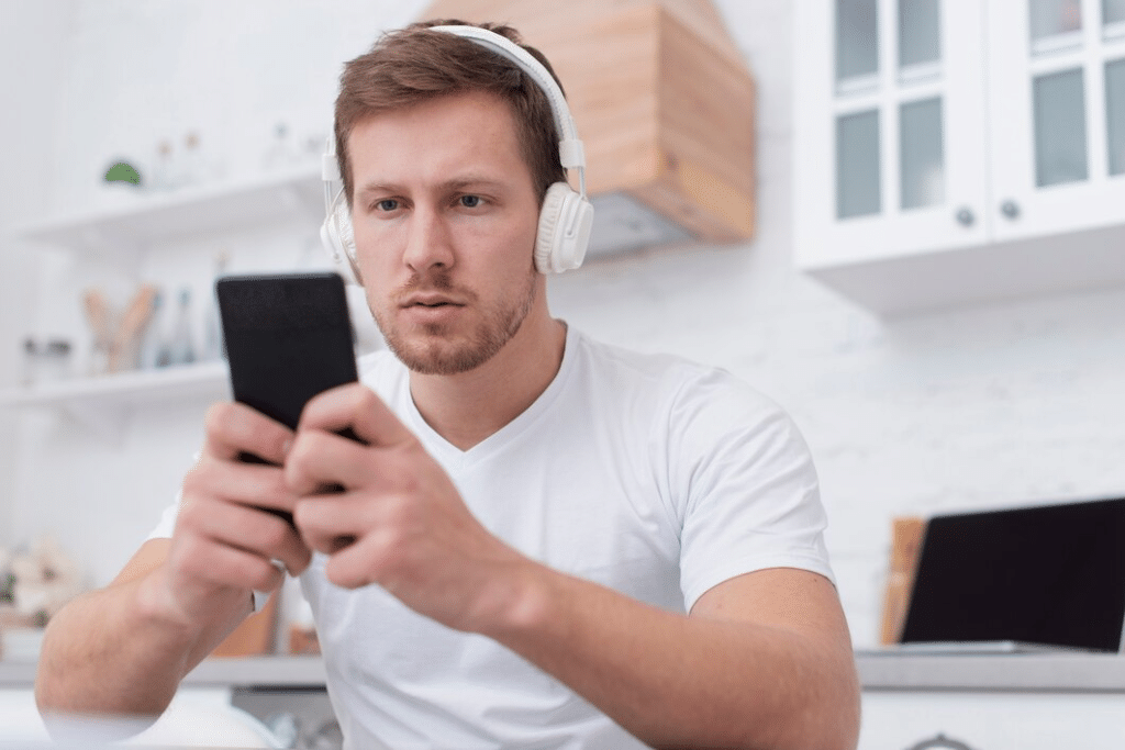 Man listening to music on phone
