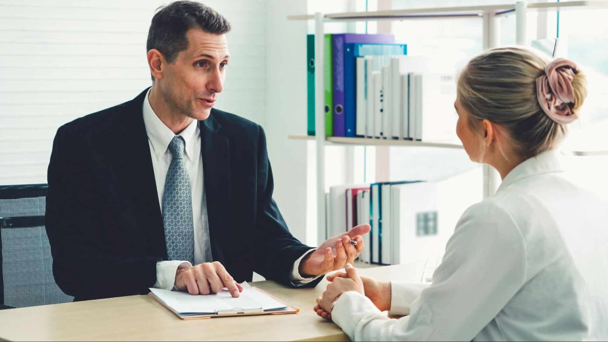 A man and woman talking