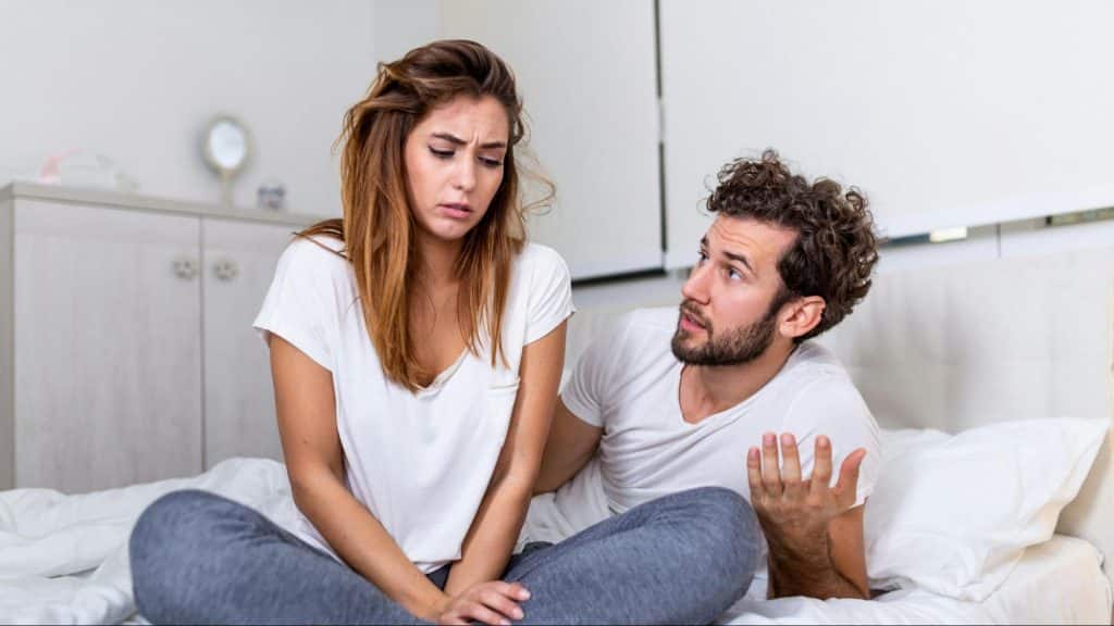 Woman feels done and a man talking to her