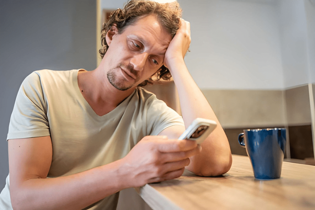 Man mindlessly scrolling through phone