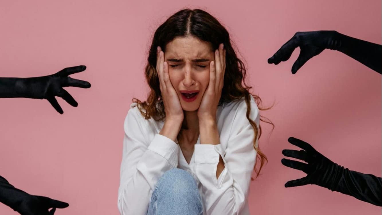 A woman feeling scared.