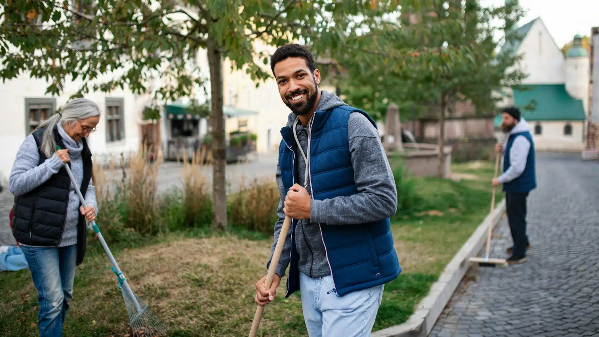 A man doing volunteer work.