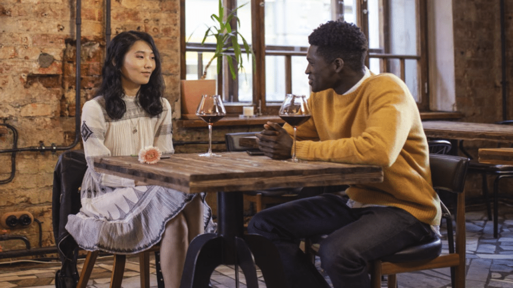 A couple talking during their date