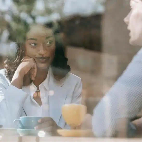 Woman listening to a man