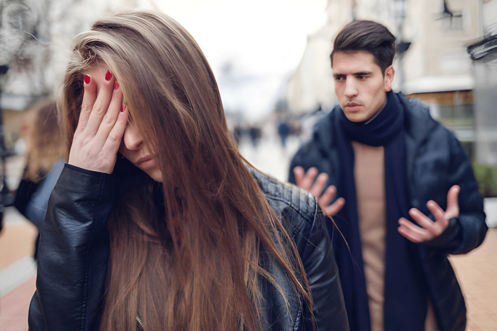 Couple arguing in the city