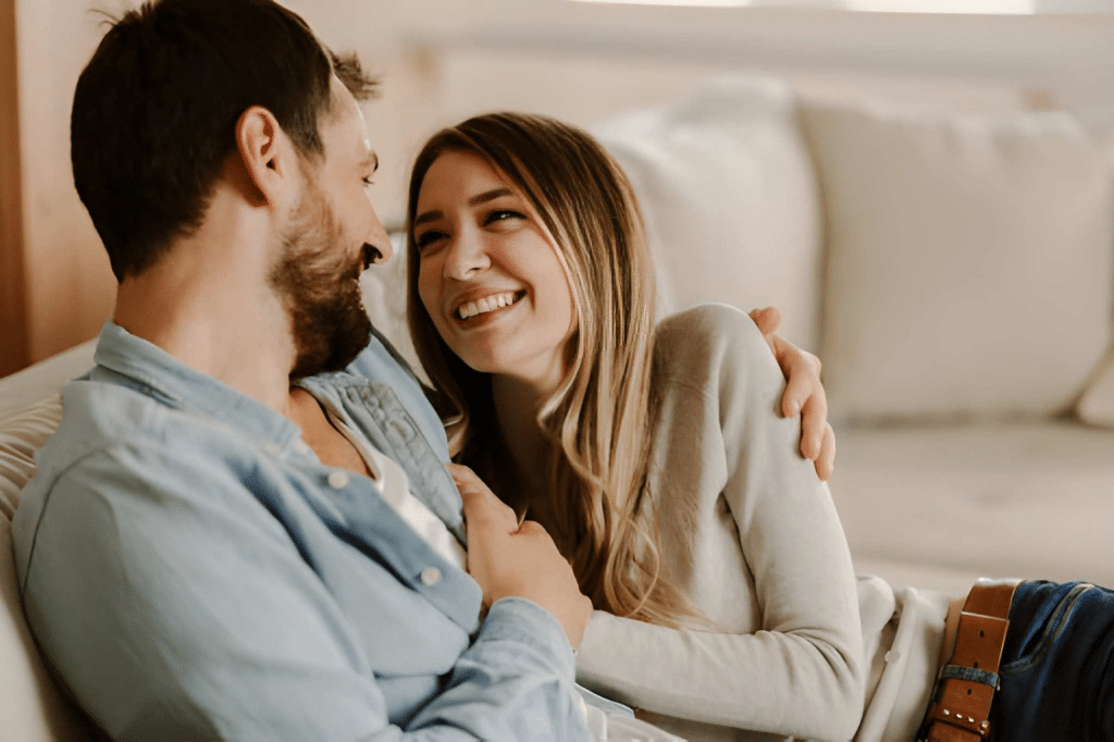 Happy couple talking to each other