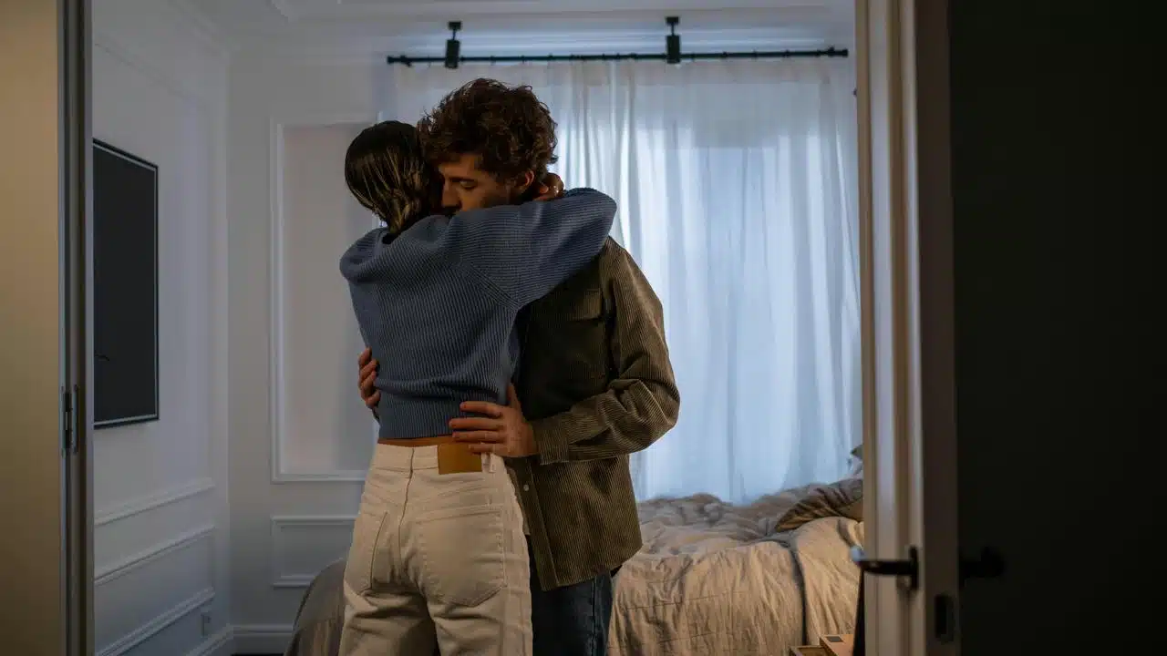 A couple hugging each other