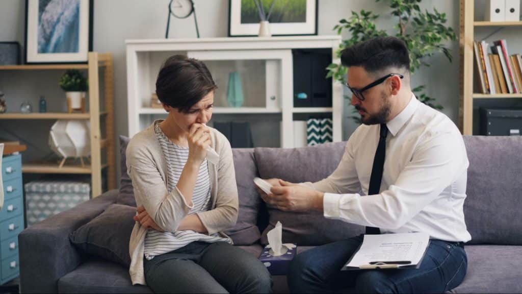 A man and woman talking