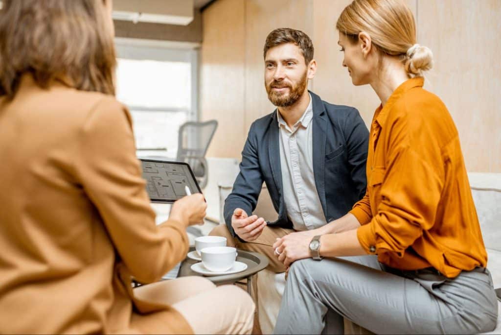 A man and woman talking