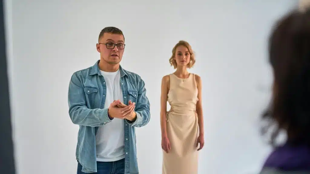 A couple standing together is talking to a woman standing against them.