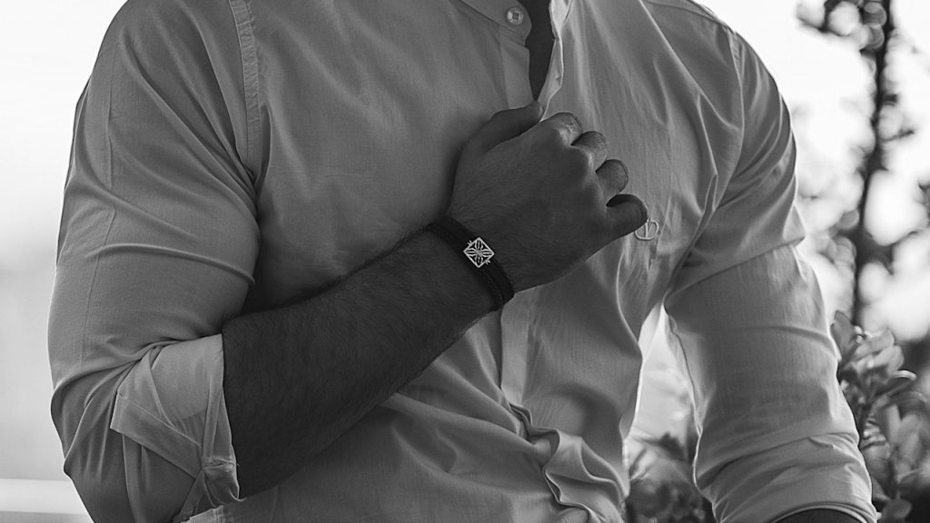 A man in a dress shirt wearing black sunglasses.