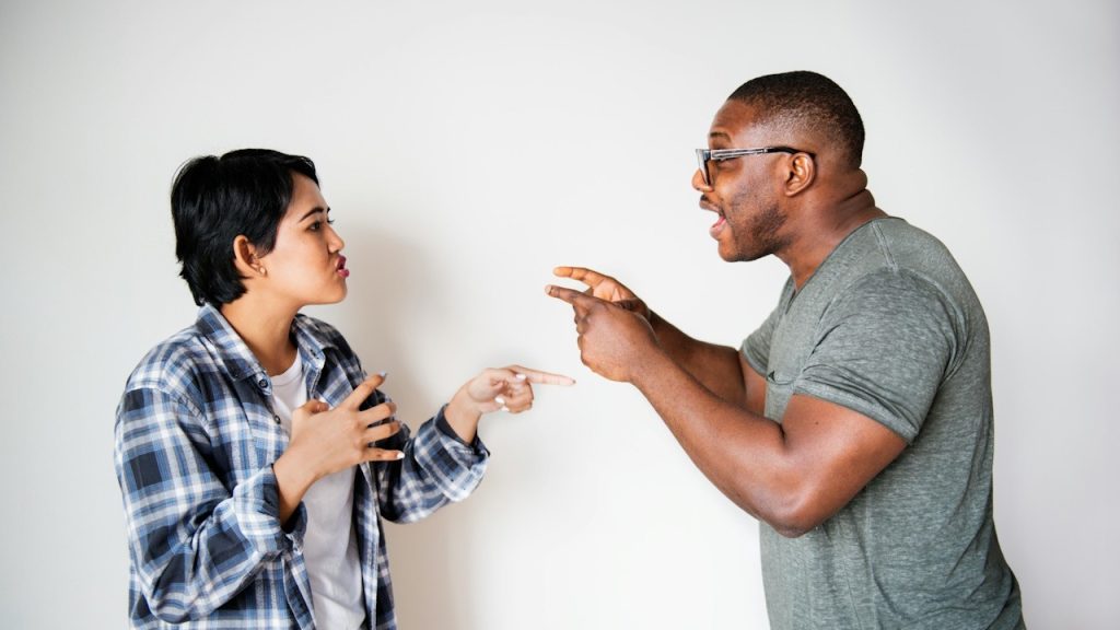 A couple arguing.