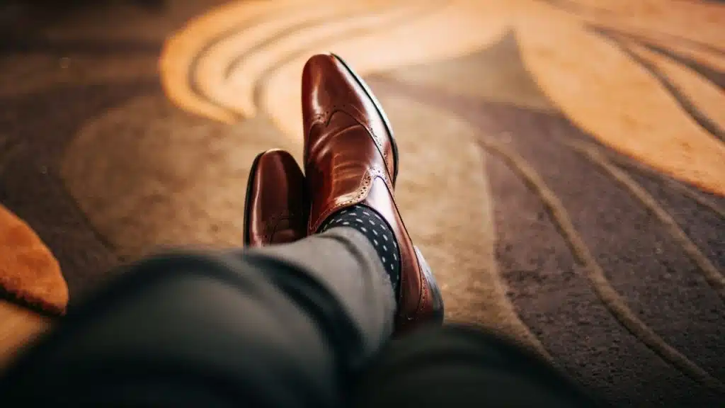 A pair of brown-leather dress shoes.