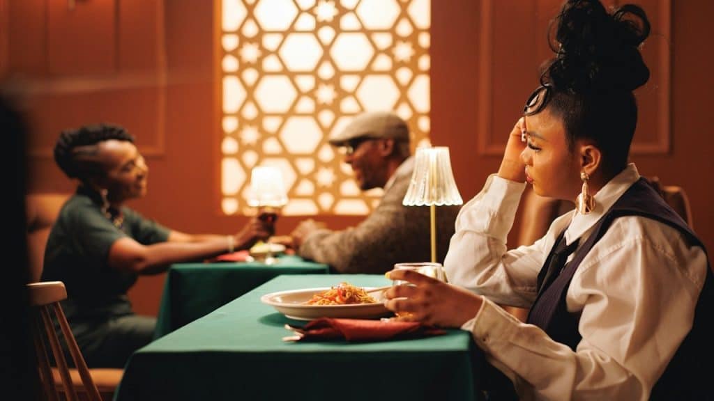 People enjoying a meal at a restaurant.