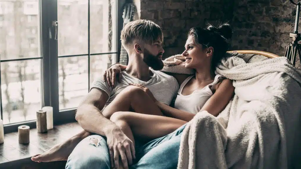 Couple looking at each other