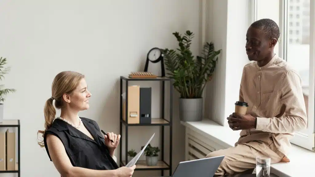 A man and woman talking about something