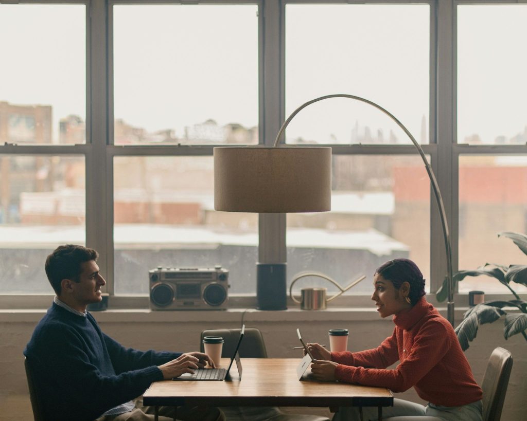 A man and woman having a conversation