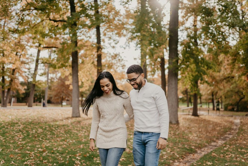 A man and woman walking